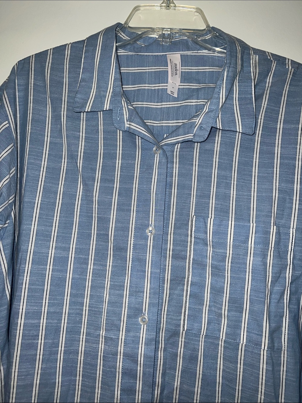 Auden Blue and White Striped Casual Button-Down Sleep Shirt Size Large NWOT